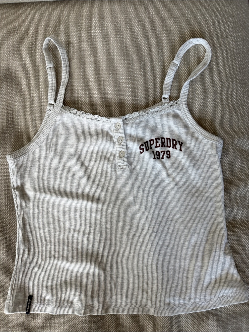 Superdry light gray heather Ribbed Camisole with 1979 Logo size US8